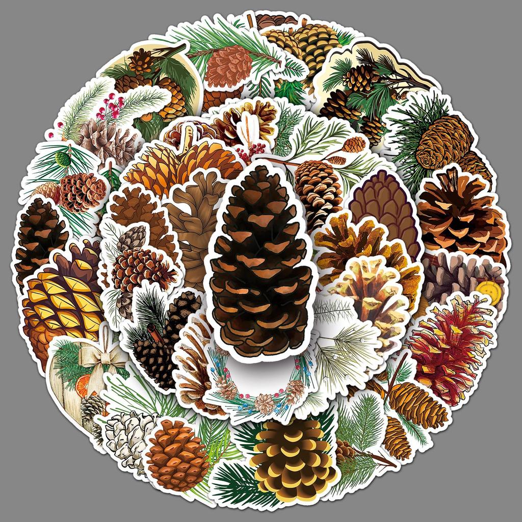 50 Pine Cones Doodle Stickers Personalized Cartoon Autumn Fresh Decoration Mobile Suitcase Water Cup Stickers
