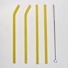 4pc Reusable Glass Straws Water Cup Straw Cup Colorful Heat Resistant Glass Straw with Cleaning Brush Drinking Milk Tea