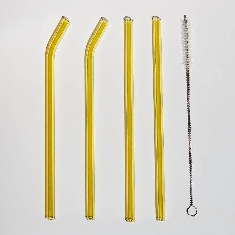 4pc Reusable Glass Straws Water Cup Straw Cup Colorful Heat Resistant Glass Straw with Cleaning Brush Drinking Milk Tea