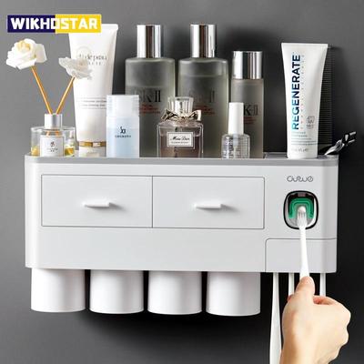 Magnetische adsorptie omgekeerde tandenborstelhouder Automatische tandpastadispenser met beker Tandpasta Badkameraccessoireset