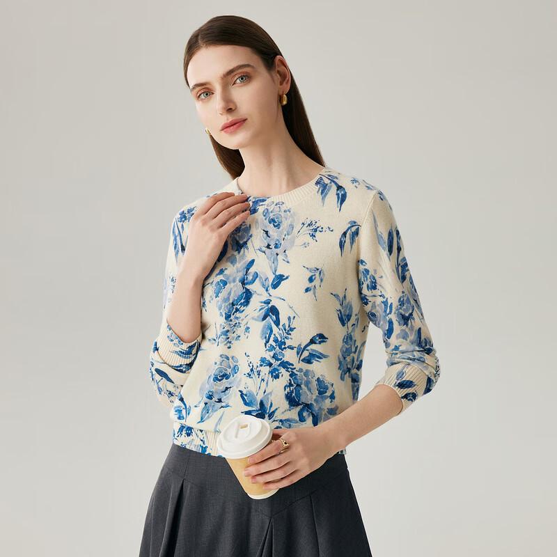 Women's 100% Cashmere Round Neck Pattern Sweater