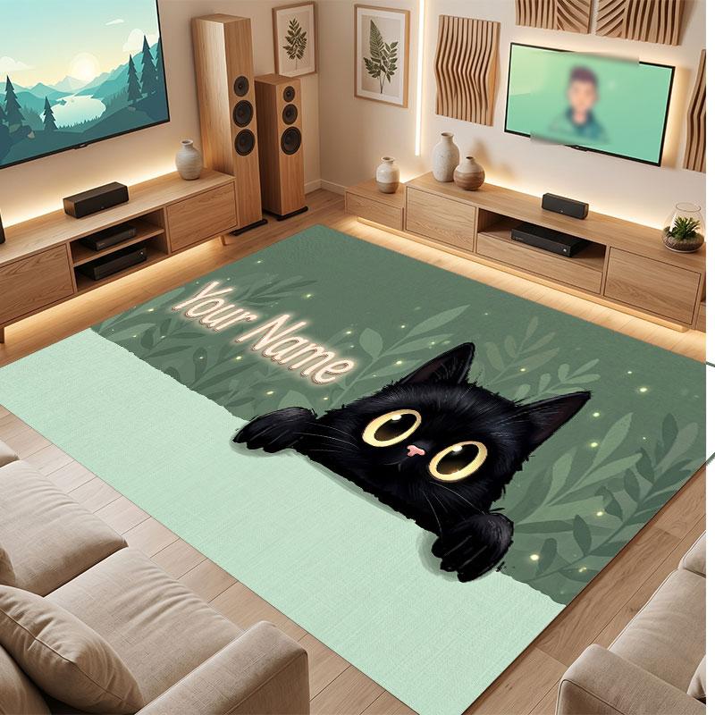 Cat Theme Crystal Velvet Floor Rug Personalized Custom Name Text Warm Carpet Home Decoration