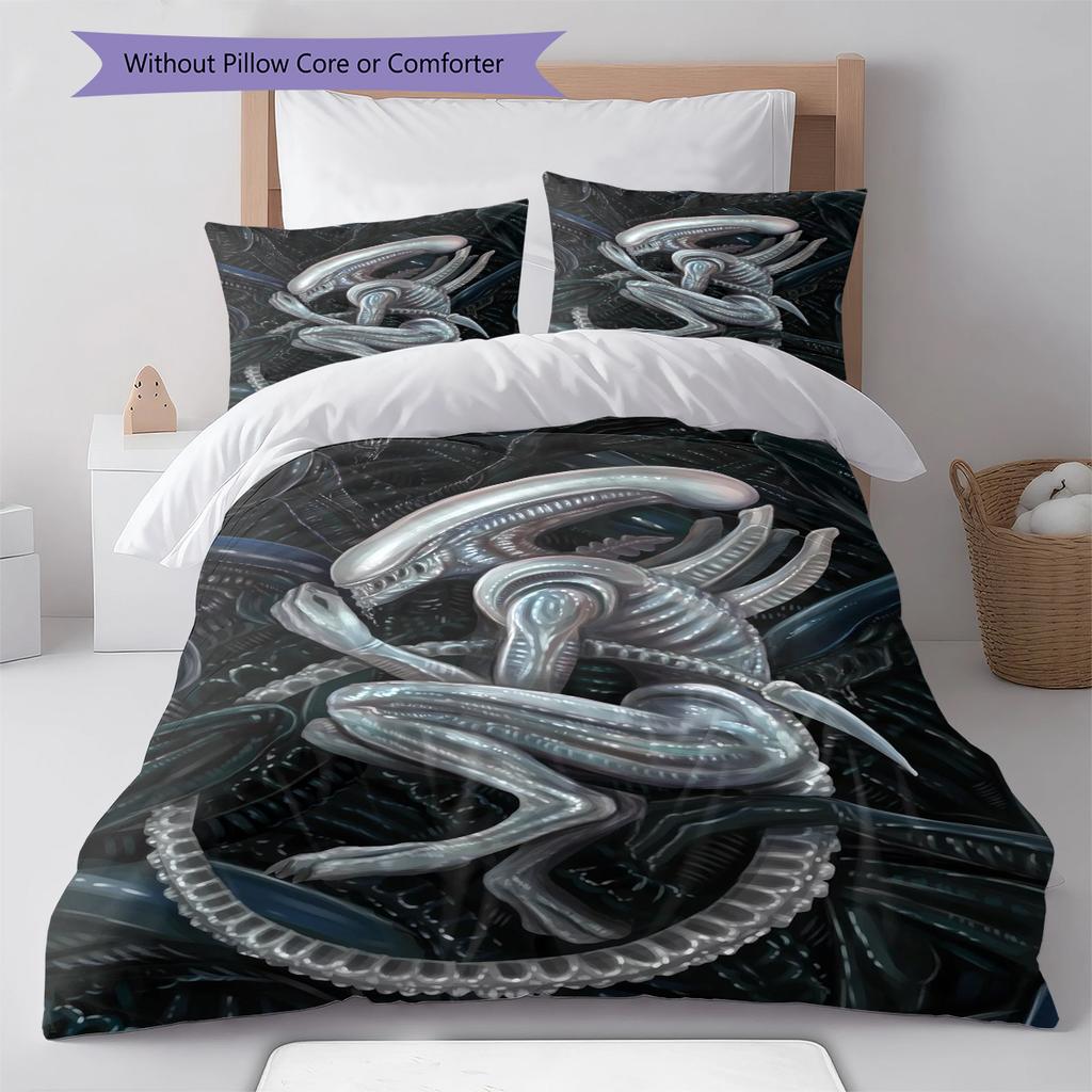 Alien Pattern Bedding,Quilt Set Quilt Cover Pillowcase Home Birthday Gift (1 * Duvet Cover + 2 * Pillowcase, Without Core)