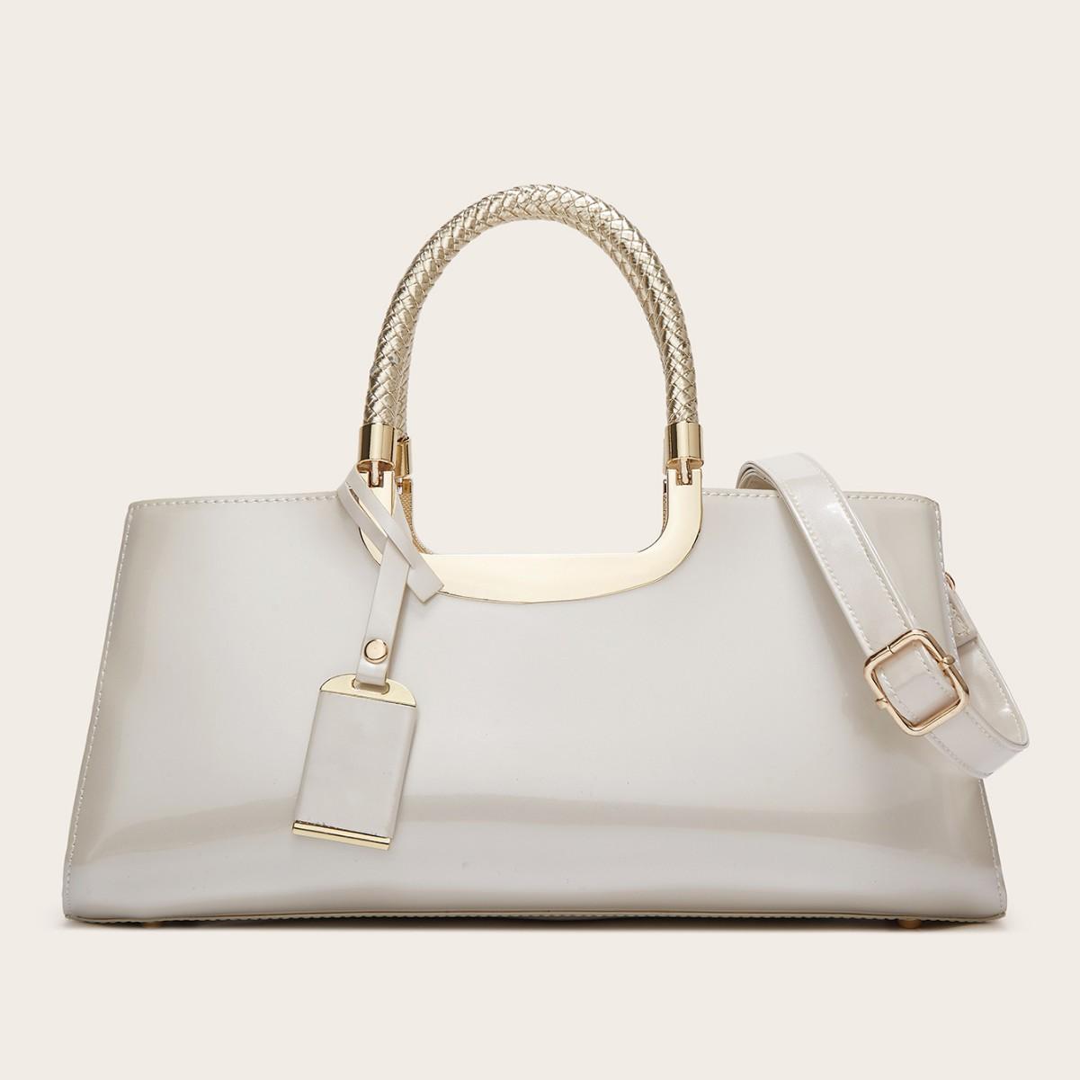 

2025 Fashion Glossy Rubber-coated Leather Handbag слонова кістка