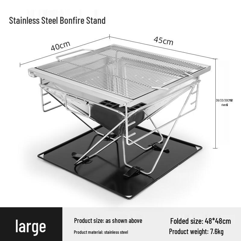CENLOON Large Outdoor Folding Stainless Steel Grill & Fire Pit