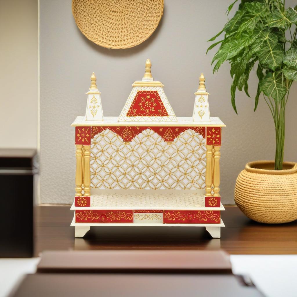 

Деревянный мандир ручной работы: Тисненый Расписной Настенный Алтарь, Красный и Белый Пуджа Гхар разноцветный