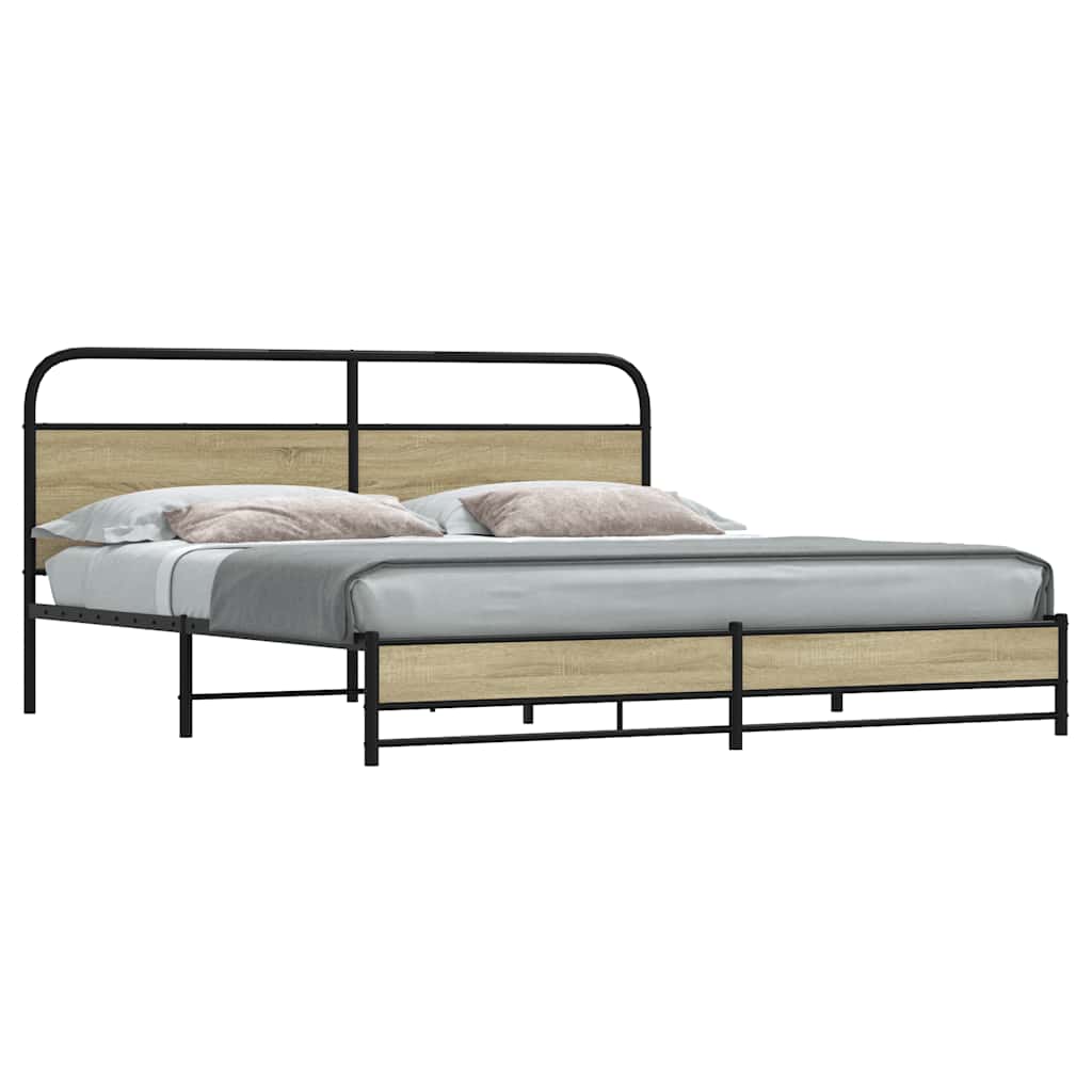 Metal Bed Frame without Mattress Sonoma Oak Finish 200x200 cm