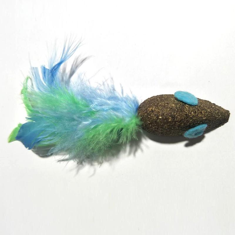 Jouet pour chat à la menthe, herbe à chat en forme de souris avec plumes, nettoyage des dents, bâton molaire, collation pour chat