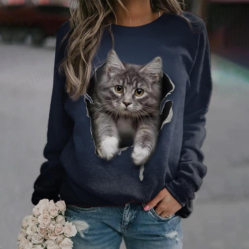 Sudadera con capucha con estampado de gato para mujer, sudaderas con capucha de animales, sudaderas con capucha Harajuku, abrigos de otoño e invierno, jerséis, ropa de mujer Kawaii Y2K