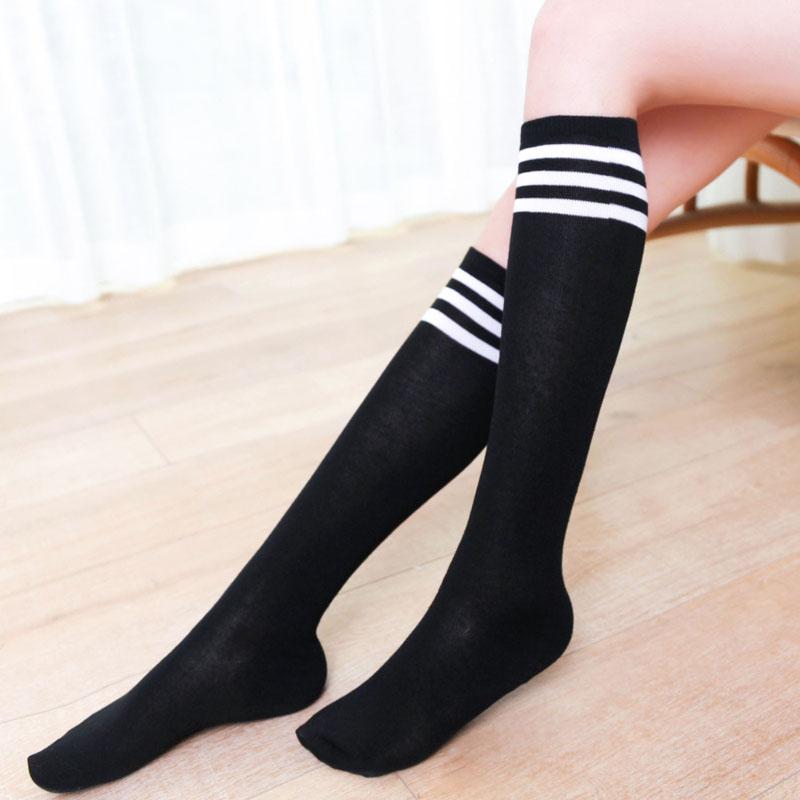 Knitted Women'S Lolita Stockings Large Elastic Polyester Cotton Girl Over Knee Stockings Cute Black White Striped Low Tube Socks