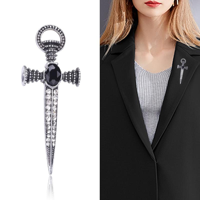 Blucome Vintage Sword-shaped Black Brooch Pins Women Brooch for Coat Suit Lapel Pins New Year Gift