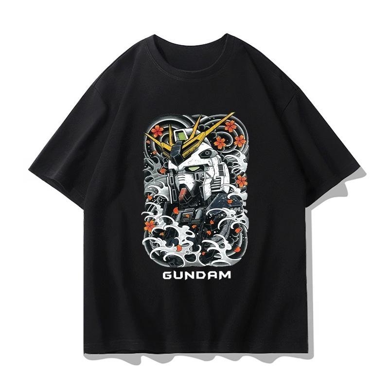 Mobile Suit Gundam Animation Derivatives Loose Shortsleeved Mens and Womens Tshirts Summer Mecha Printing Casual Clothing