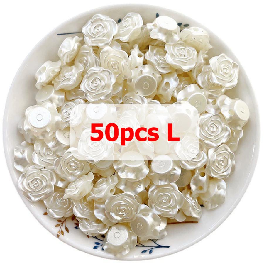 50PCS 14-18mm White Rose Pearl Buttons Pre-Drilled Hole Simple Elegant Versatile Decor Accessories DIY Clothing Craft Projects