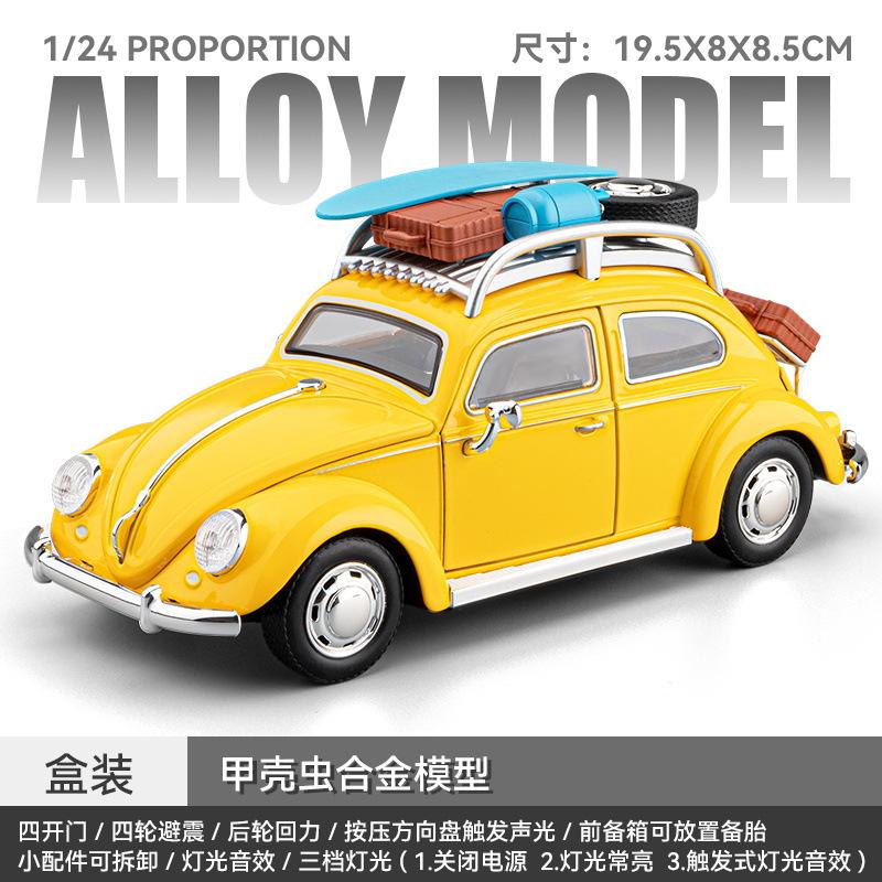 1:24 Classic Beetle Vintage Diecast Car Model, Alloy Retro Old Timer Vehicle with Light & Sound, Pull Back Toy Car
