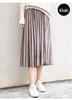 Elegant Pleated Mid-Length Skirt: Spring/Autumn, Solid Color, Elastic Waist, Loose Fit, Plus Size.