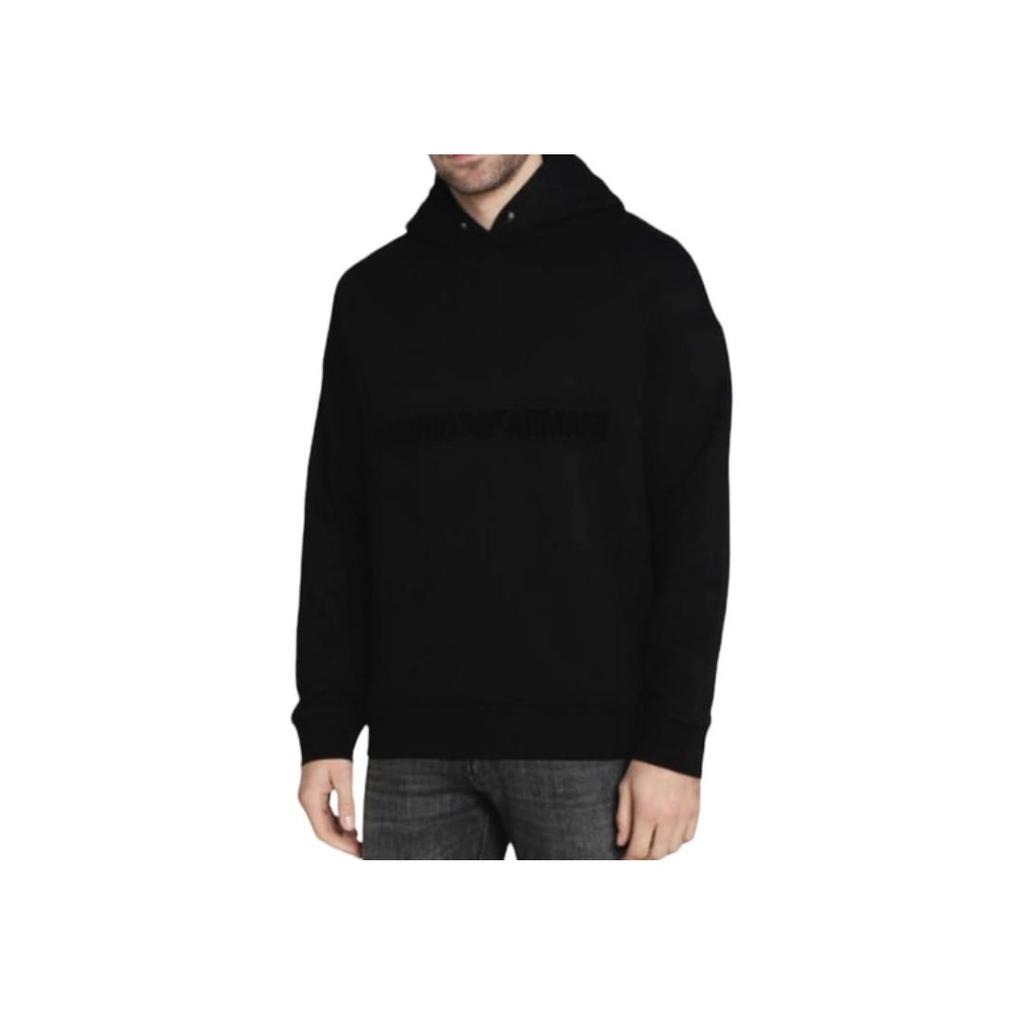 Emporio Armani FW22 Letter Pattern Printed Hooded Sweatshirt Men Sweatshirt Black 6L1ML9-1JWPZ-0057