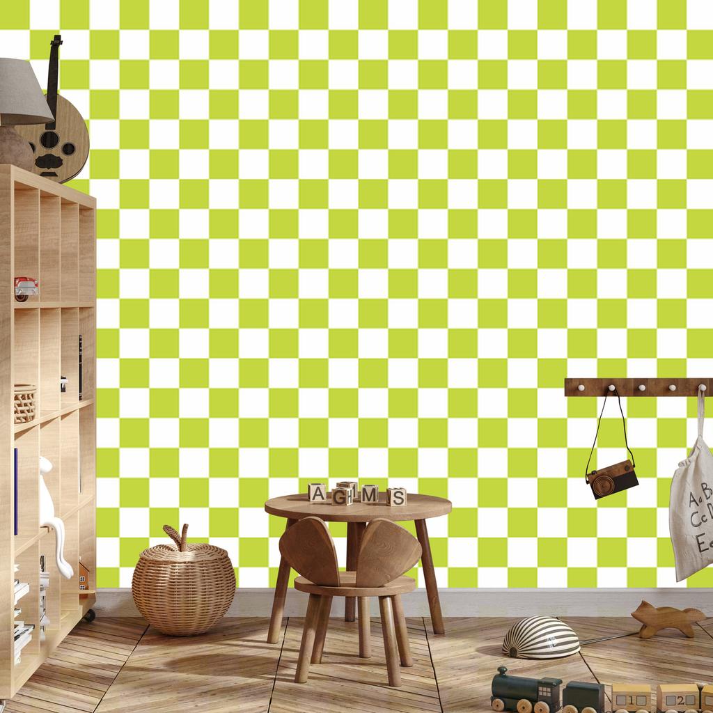 Checkerboard Wallpaper Lime and White for Living Room and Bedroom 50x1000