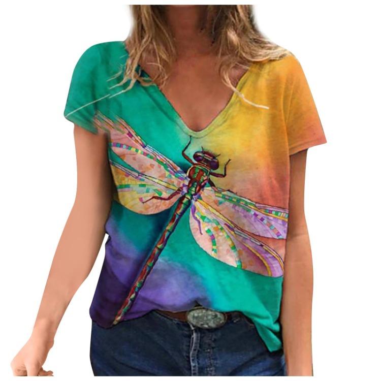 Women Plus Size Short Sleeve T Shirt V Neck Printed Blouse Tee Tops