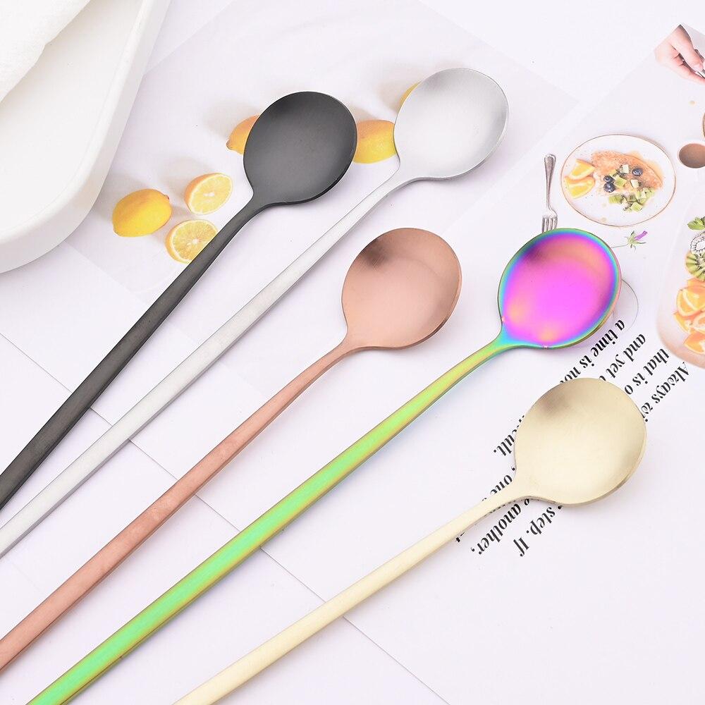 6pcs/set Long Handled Stainless Steel Coffee Spoon Ice Cream Dessert Tea Spoon Mixing Stirring Cooking Long Handle Spoon Tableware