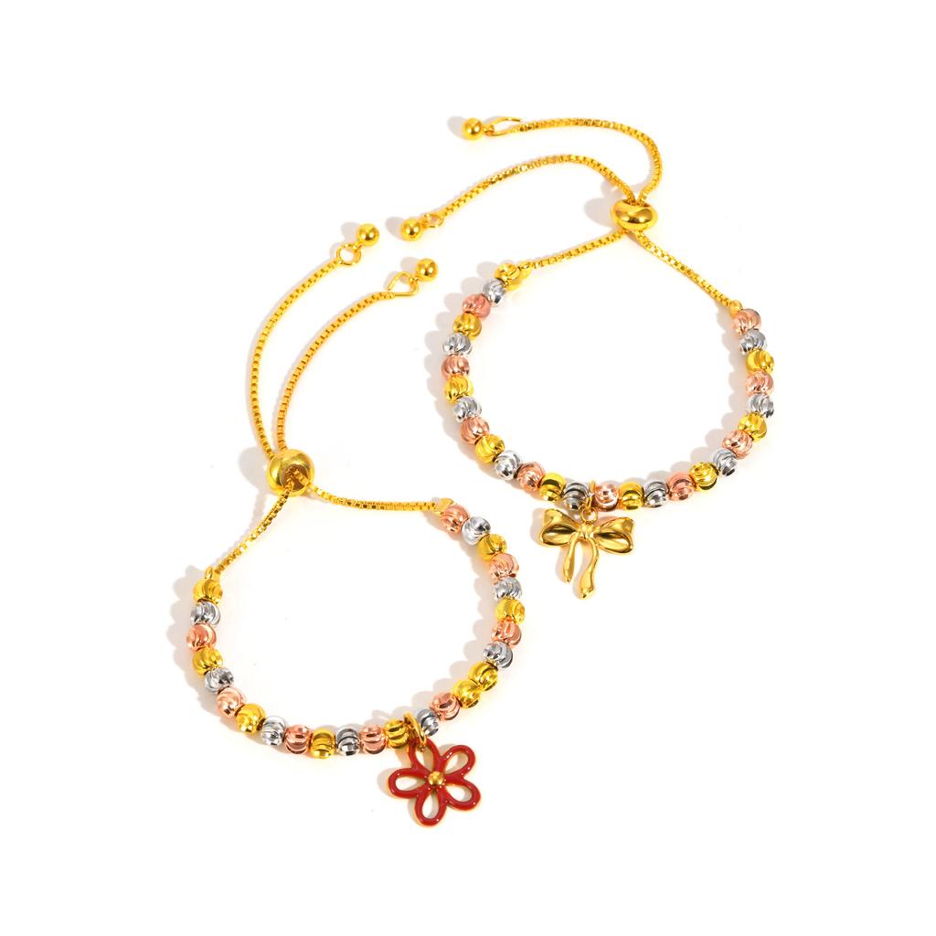 Copper Box Chain Three-Color Batch Flower Beaded Stainless Steel Bow Flower Adjustable Bracelet Women'S