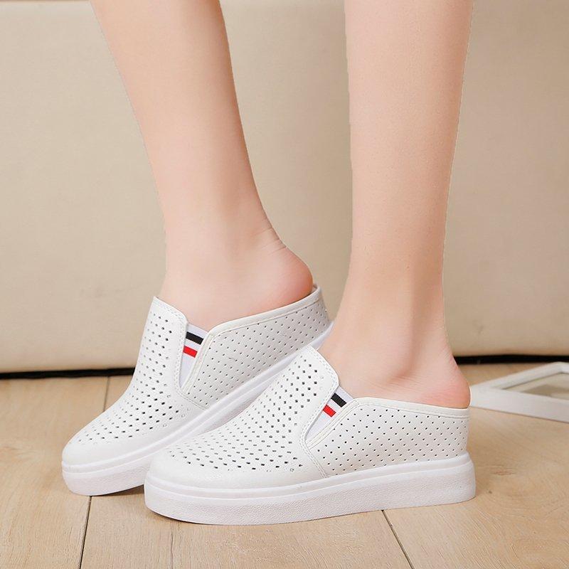 

Baotou without heels and half slippers, women s summer 2025 new inner height-increasing mesh yarn breathable little white shoes, wearing sandals outs 35 білий