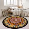 Mandala Round Rug Geometric Floor Carpet Art Deco Circle Mat Traditional Anti Slip Mat Black Area Rugs for Living Room Area Rug