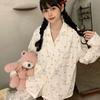 Korean version of cartoon bear island velvet pajamas, thickened thermal long-sleeved trousers in winter, girly loungewear can be worn outside