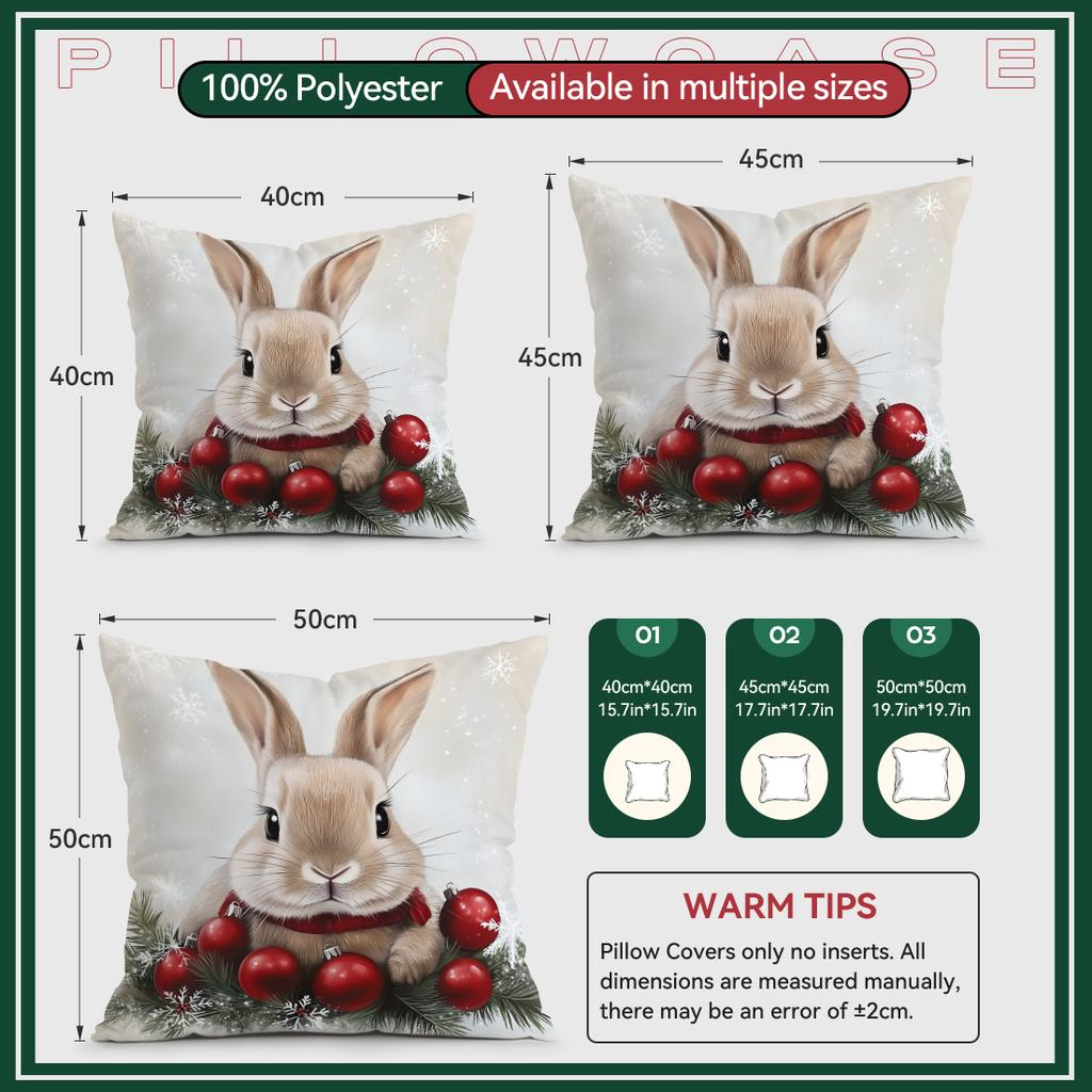 45X45Cm Christmas Rabbit Pillowcase Bedroom Sofa Cushion Cover 100% Polyester Living Room Cushion Pillowcase Home Decor