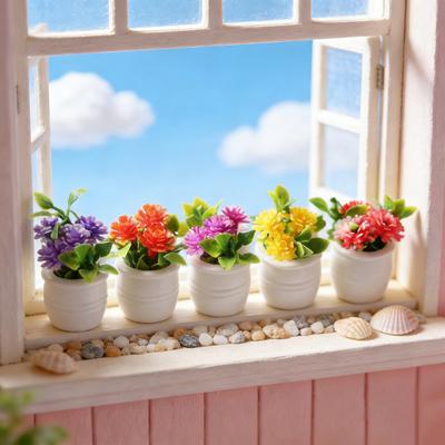 5 Stück Mini Topfpflanze Puppenhaus Miniatur Bonsai Ornament Winzige Künstliche Pflanzen und Blumen