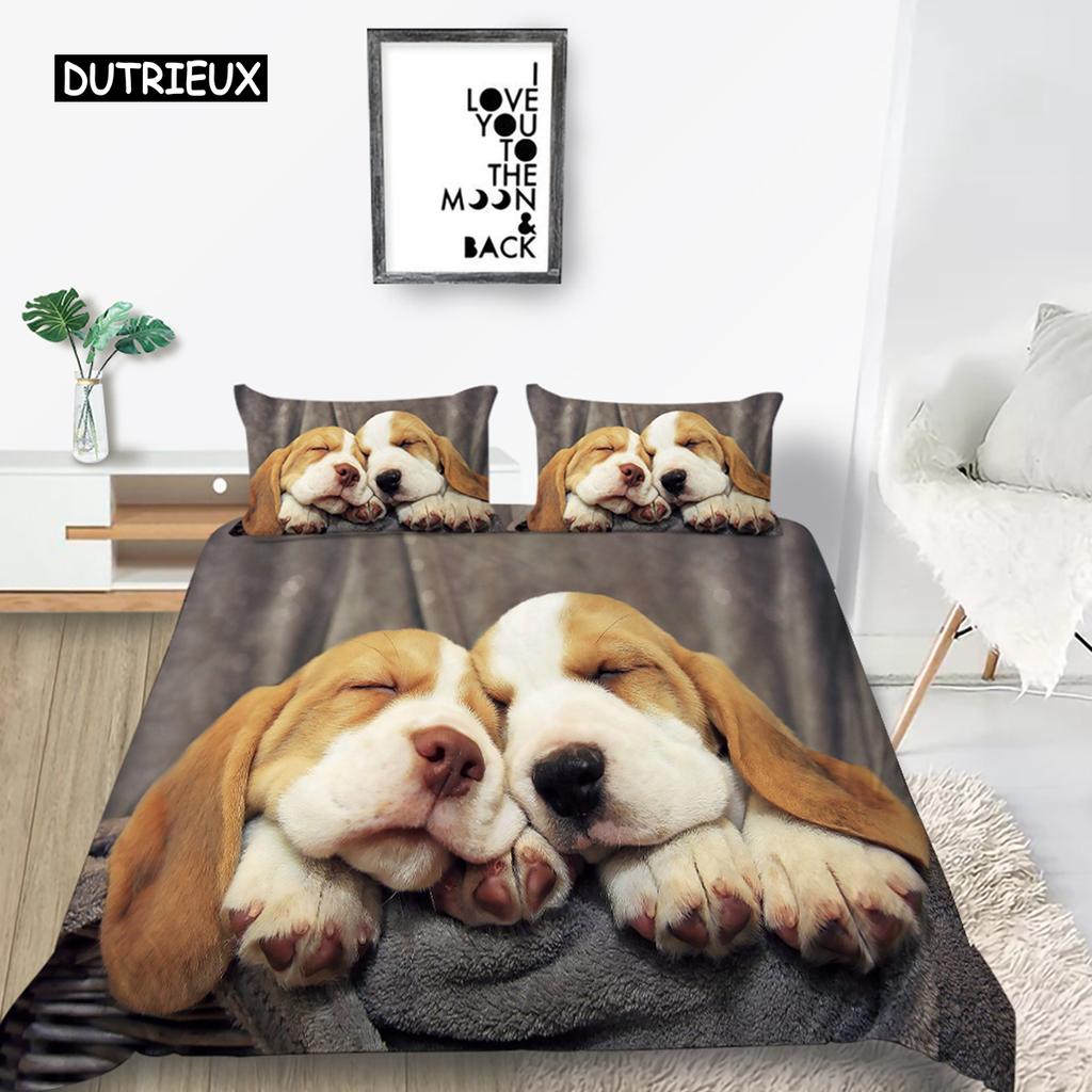 Djur Hund Sängkläder Set 3D Söt Hund Mode Påslakan Queen King Twin Härlig Husdjur Hund för Barn Vuxna Barn Rumsdekoration