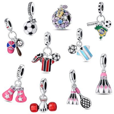 Beliebter Kupfer Sport Fußball, Badminton & Baseball Dangle Charm Passt zu Markenarmband Für Kinder Schmuck Geschenk
