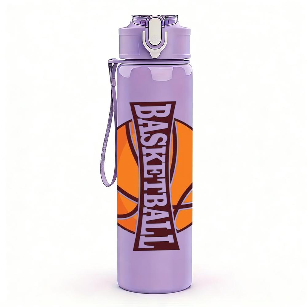 1PC Basketball Banner Emblem 750ml Color Plastic Sports Water Bottle Leakproof Flip Straw Lid Suitable for Sports Office Home Use