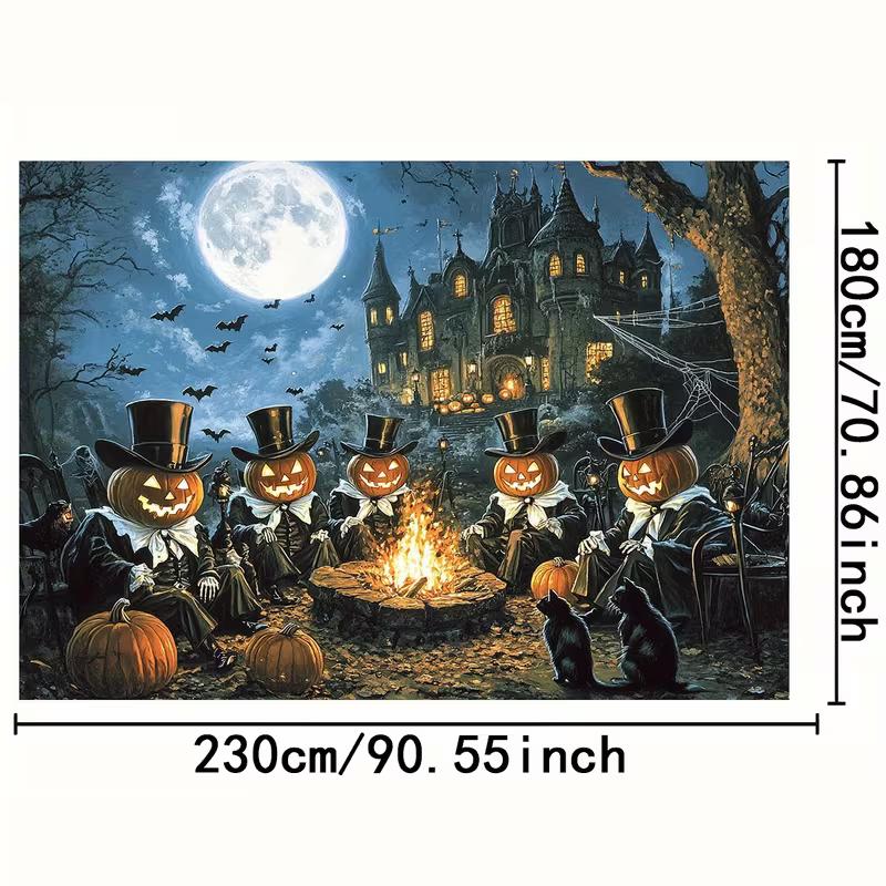 2D Halloween Themed Backdrop, Pumpkin Head Gentlemen Haunted Mansion Party Decor
