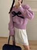 Winter Women's High-End Bow Knot Sweater - Loose Fit Round Neck Long Sleeve Knitwear