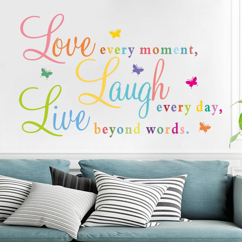 LOVE LAUGH LIVE Wall Sticker Color English Butterfly Bedroom Living Room Background Home Decoration Decals Wallpaper Stickers