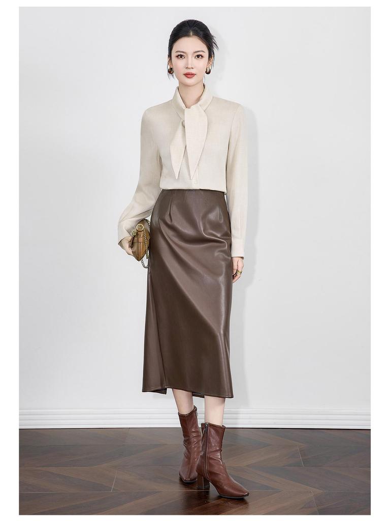 Tencel Wool Rabbit Ear Collar Lace-up Long Sleeve Women's Shirt for Autumn/Winter