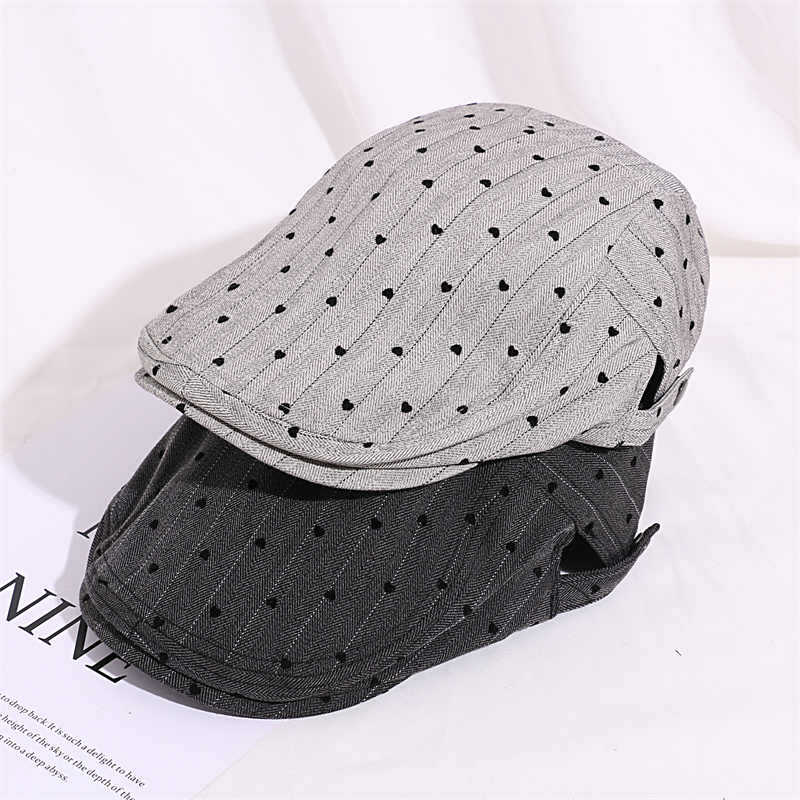 New retro fashion striped beret women's spring thin big head circumference showing face small versatile forward hat