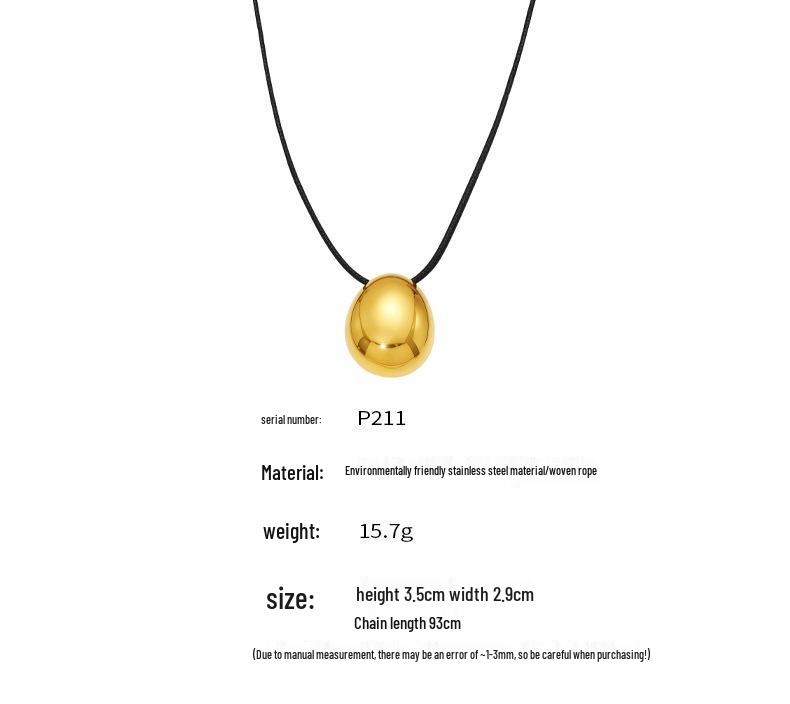 Oumika Geometric Pendant Necklace: High-Polished Stainless Steel with Black Cord, Clavicle-Length, Non-Fading, European & American Style.