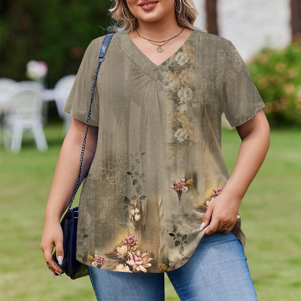 Modische Damen Übergröße Lässige Lockere Kurzarm Elegante V-Ausschnitt Bluse Für die Arbeit