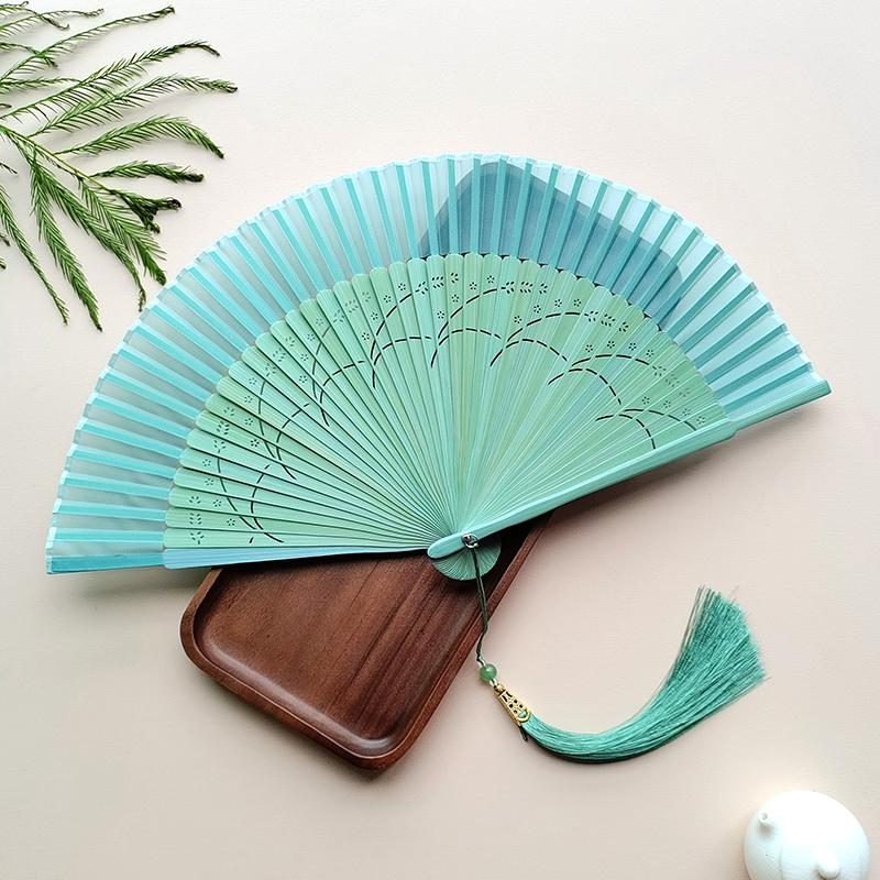 New Chinese Style Hanfu Cheongsam Fan Ancient Style Dance Performance Folding Fan Summer Single-Sided Bamboo Ribs Portable Fan
