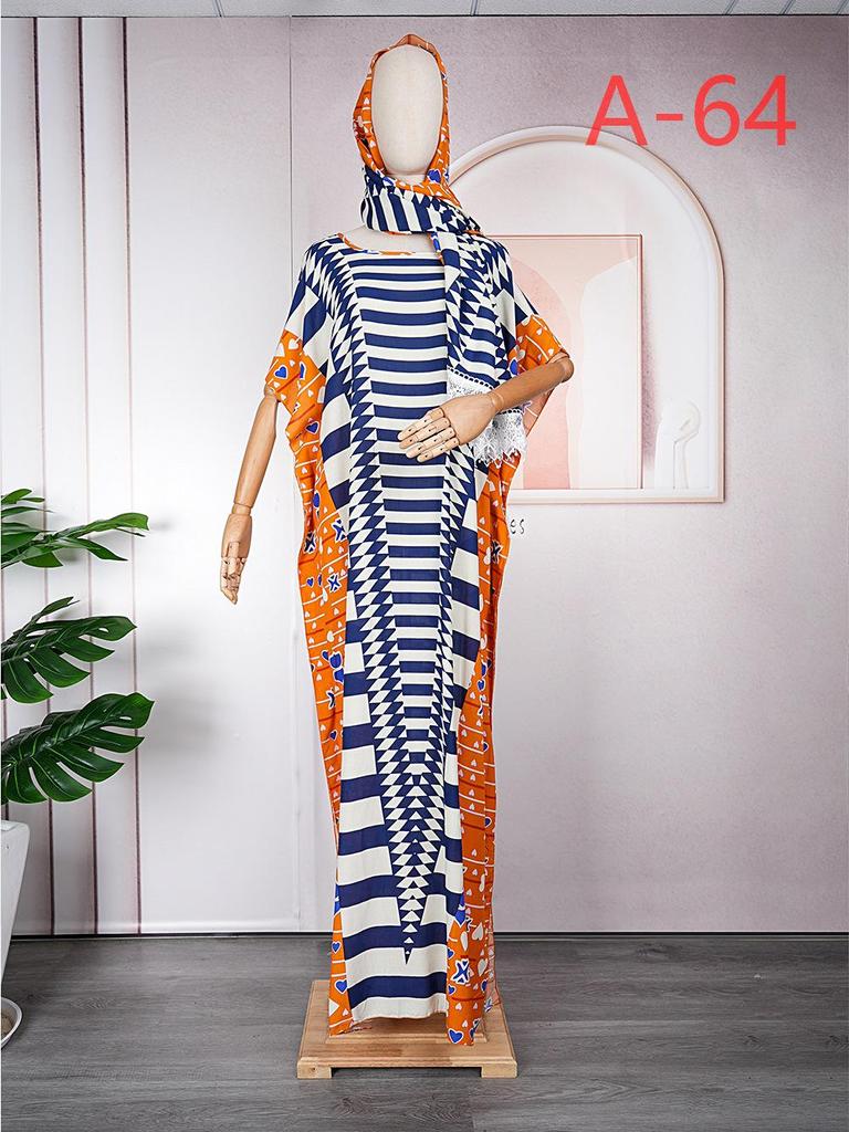 Color Block Chiffon Dress with Headscarf - Plus Size African Muslim Women's Long Robe
