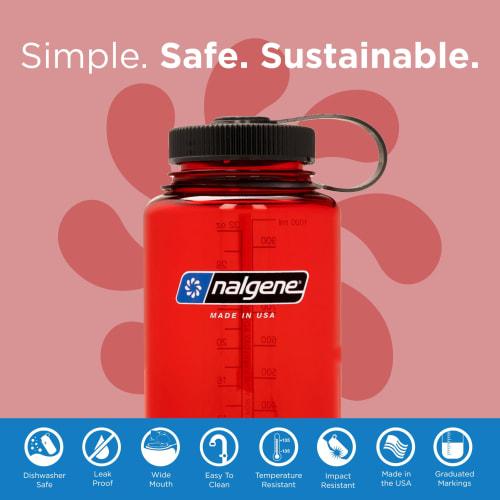 Nalgene Sustain Tritan BPA-Free Water Bottle Made with Material Derived from 50% Plastic Waste, 32 OZ, Wide Mouth, Red