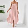 European and American Women's Clothing Summer New Fashion Solid Color Suspender Backless Irregular Sleeveless Loose Dress Long Dress