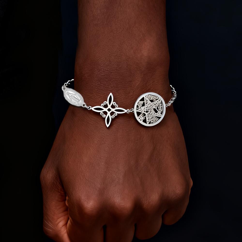 Stainless Steel Triple Protection Bracelet Witch Knot Virgin Mary Pentagram Tetragrammaton Three Types Amulet Jewelry for Women
