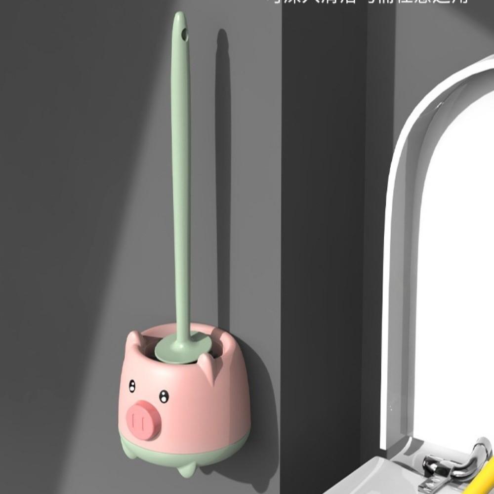 Pig-Shaped Toilet Brush Cute Sturdy Bathroom Cleaning Brush High-Density Bristles Soft Brushes Toilet Cleaning Brush Wall Mount