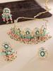 Rosa og Grønne Perler Klynge Dråpe Kundan Choker Halskjede Øredobber og Ring Sett for Kvinner
