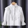Premium Girls' Lace Stand Collar Long-Sleeved Cotton Top for Spring/Autumn 2025