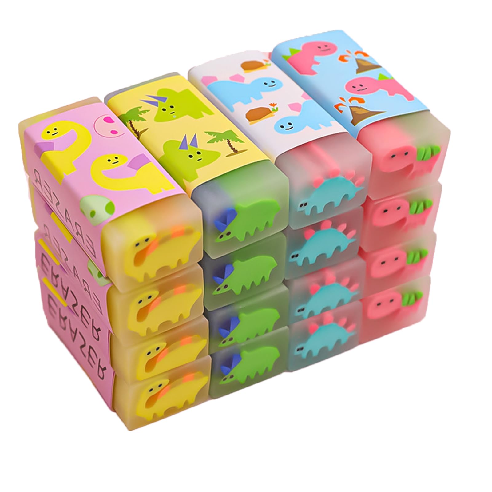 VitalBloom Eraser Set Cute Pencil Eraser Set with Adorable New Dinosaur Design Stationery Novelty for DIY Easy to Use Colors (15 Pieces) - - School,