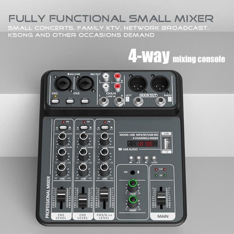 Portable 4 Channel Sound Mixer Built-in Headphone Output Port for Karaoke, Streaming, and Stage Performances