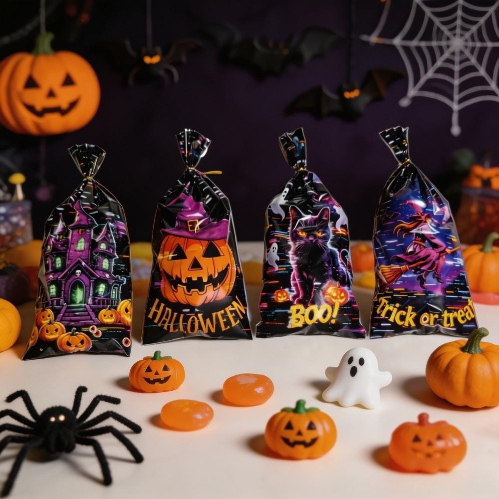 50 Stück Exquisite Halloween-Süßigkeitentasche Wiederverwendbare Kordelzugtasche Snacks Süßigkeiten Keksbeutel Feierliche Party
